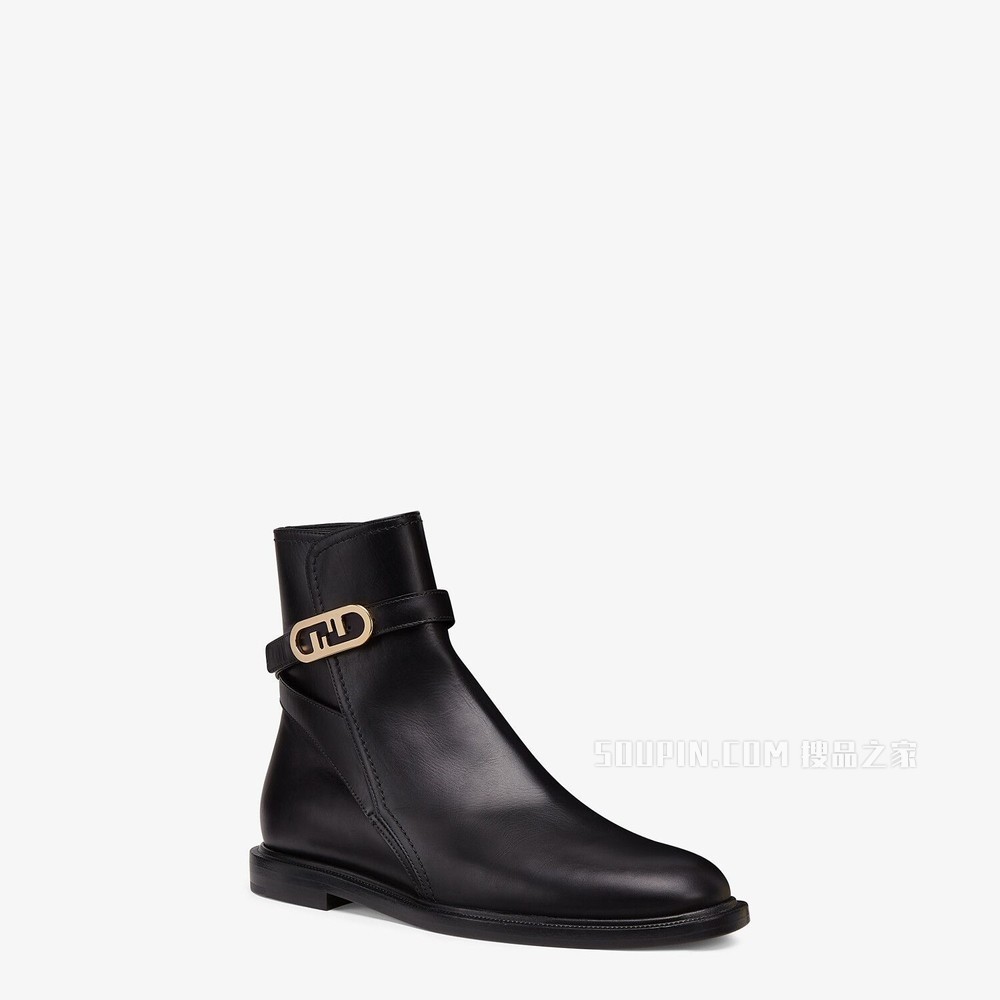 FENDI O’LOCK 黑色皮革低跟靴