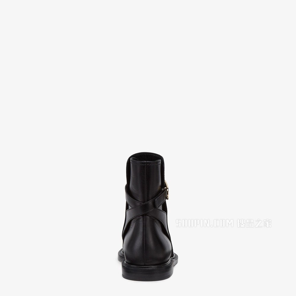 FENDI O’LOCK 黑色皮革低跟靴