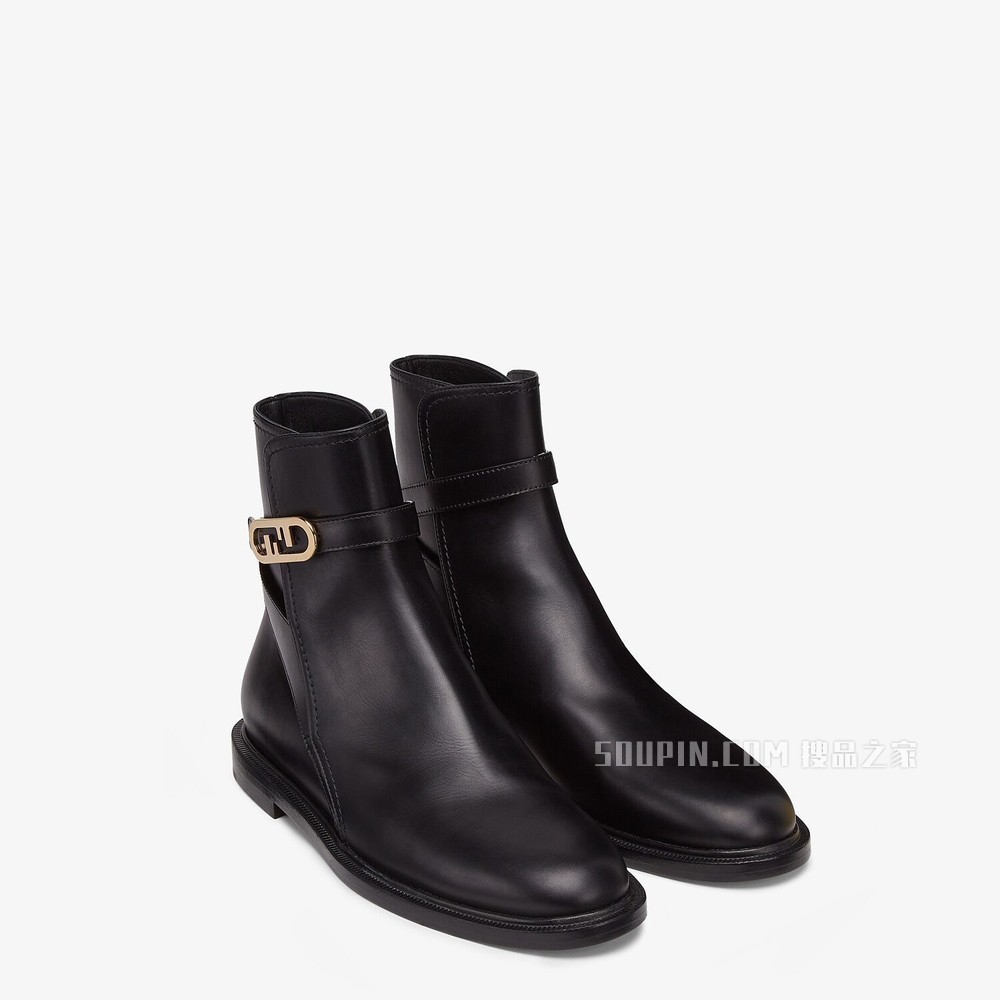 FENDI O’LOCK 黑色皮革低跟靴