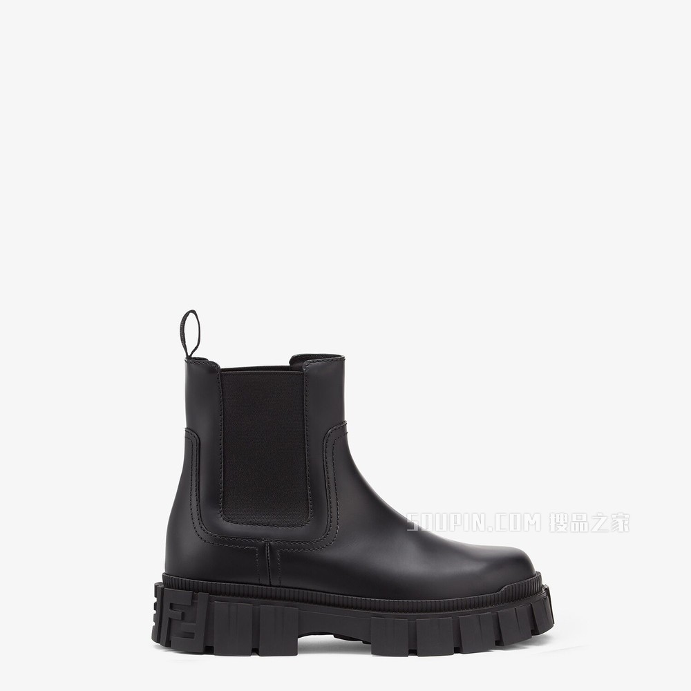 FENDI FORCE 黑色皮革Chelsea靴
