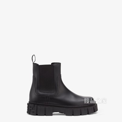 FENDI FORCE 黑色皮革Chelsea靴