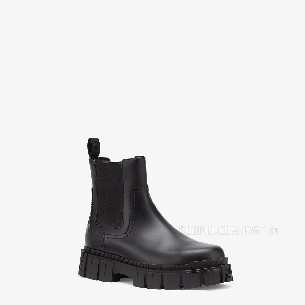 FENDI FORCE 黑色皮革Chelsea靴