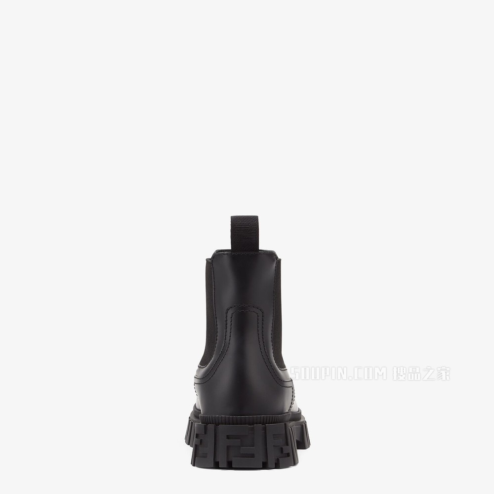FENDI FORCE 黑色皮革Chelsea靴