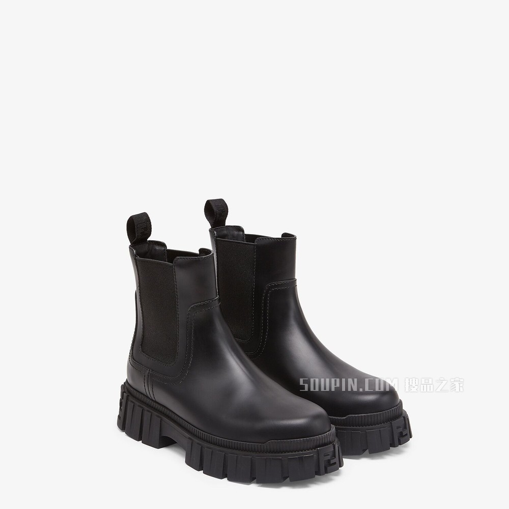 FENDI FORCE 黑色皮革Chelsea靴