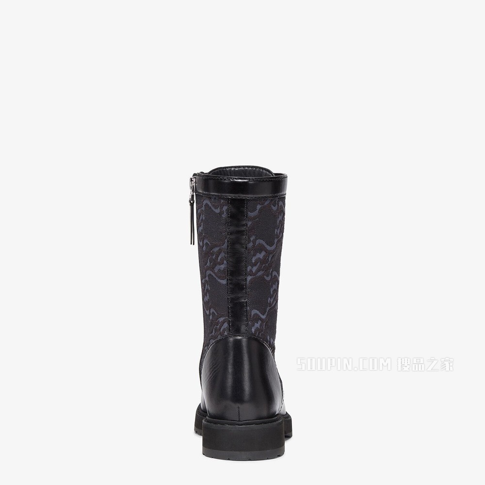 SIGNATURE 黑色皮革骑士短靴