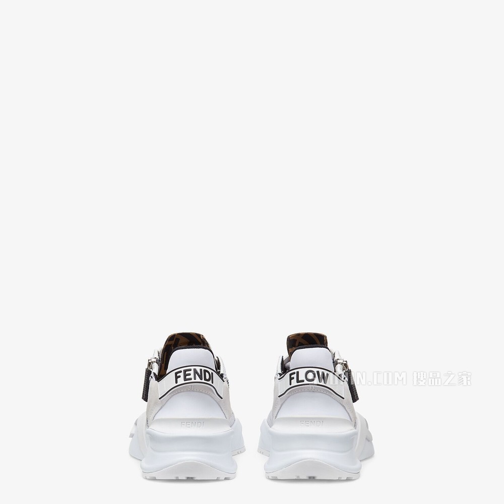 FENDI FLOW 白色尼龙和麂皮低帮鞋