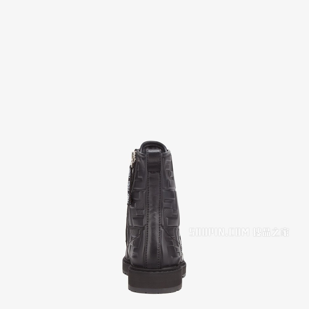 SIGNATURE 黑色皮革骑士短靴