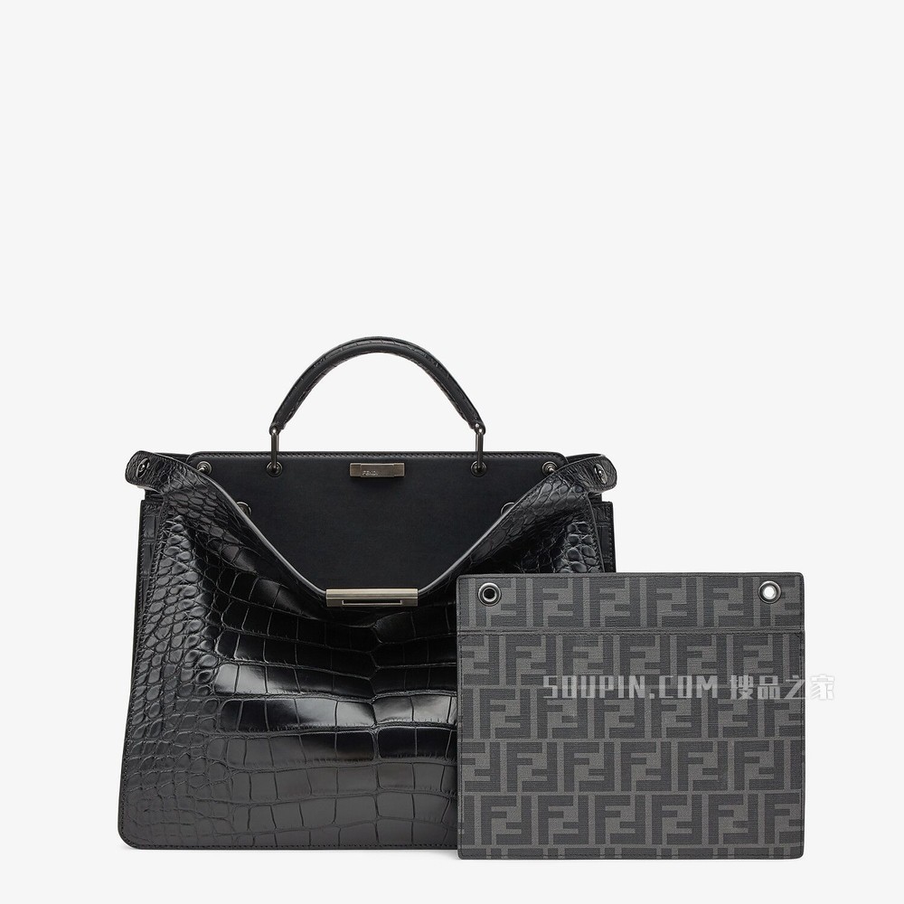 FENDI/芬迪】PEEKABOO ISEEU中号手袋黑色短吻鳄鱼皮手袋