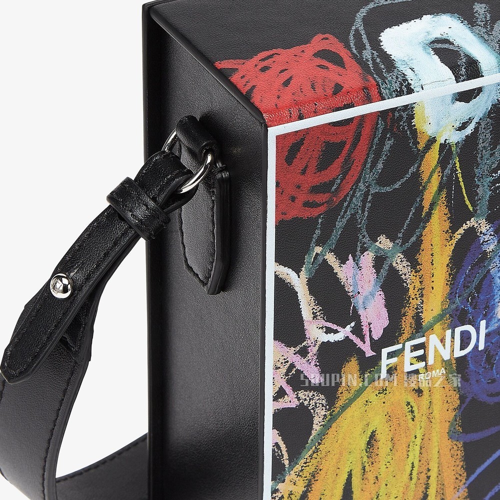 FENDI PACK盒子造型手袋 拼色印花皮革手袋