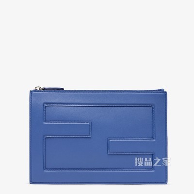 BAGUETTE大号手拿包 蓝色皮革手袋