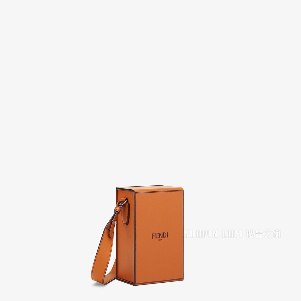 FENDI PACK盒子造型手袋 棕色皮革手袋