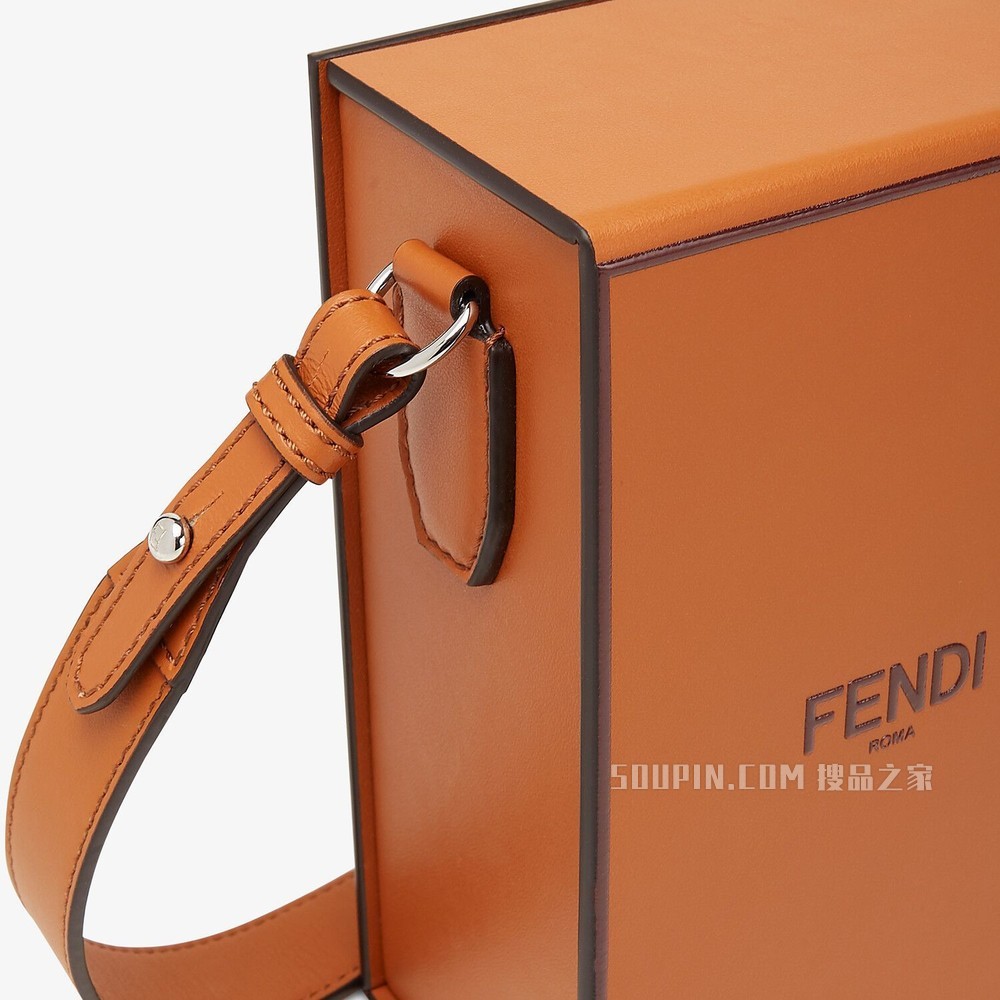 FENDI PACK盒子造型手袋 棕色皮革手袋