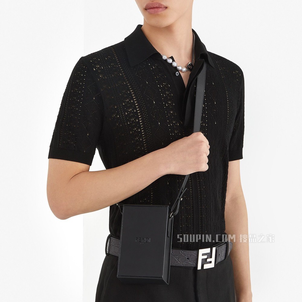 FENDI PACK盒子造型手袋 黑色皮革手袋