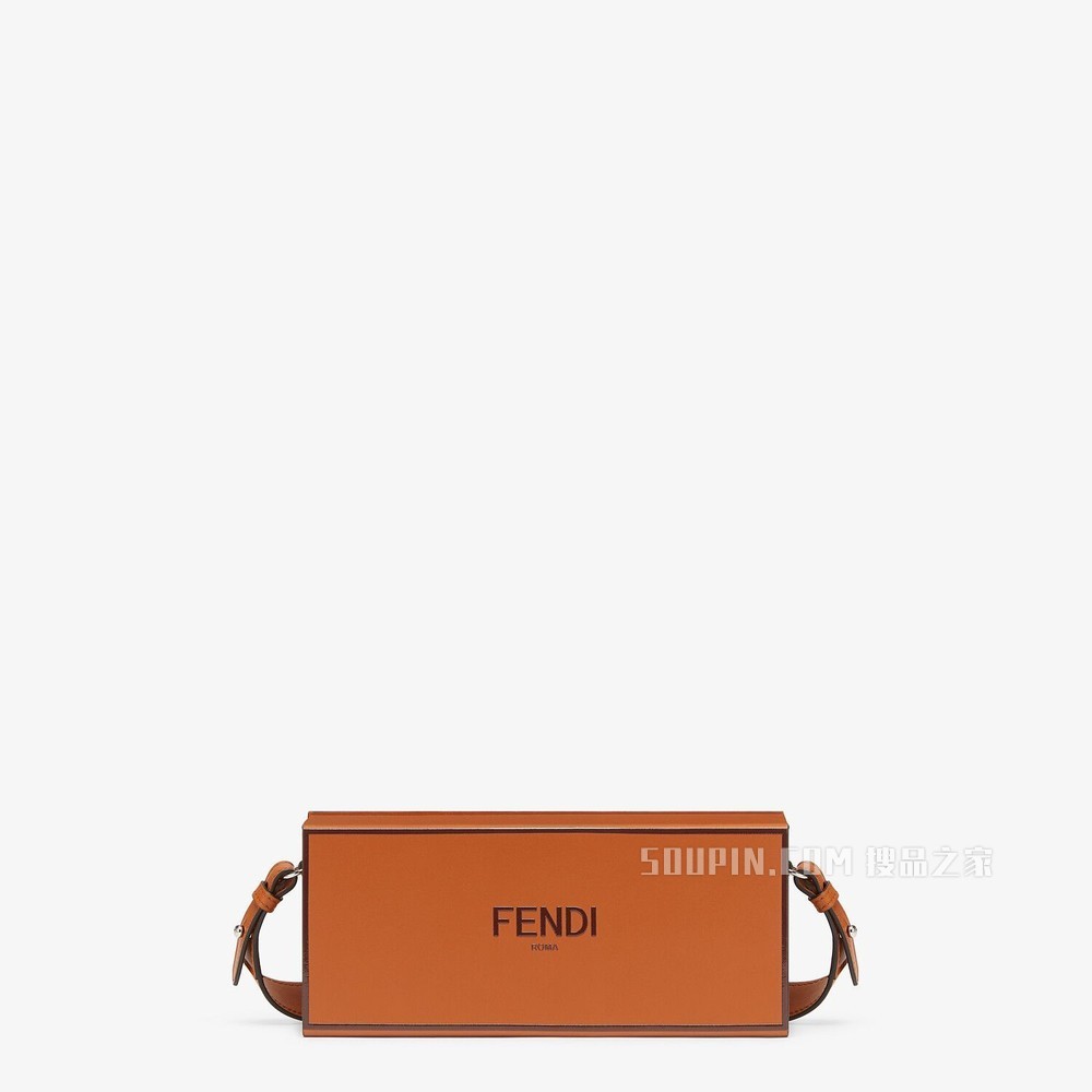 FENDI PACK盒子造型手袋 棕色皮革手袋