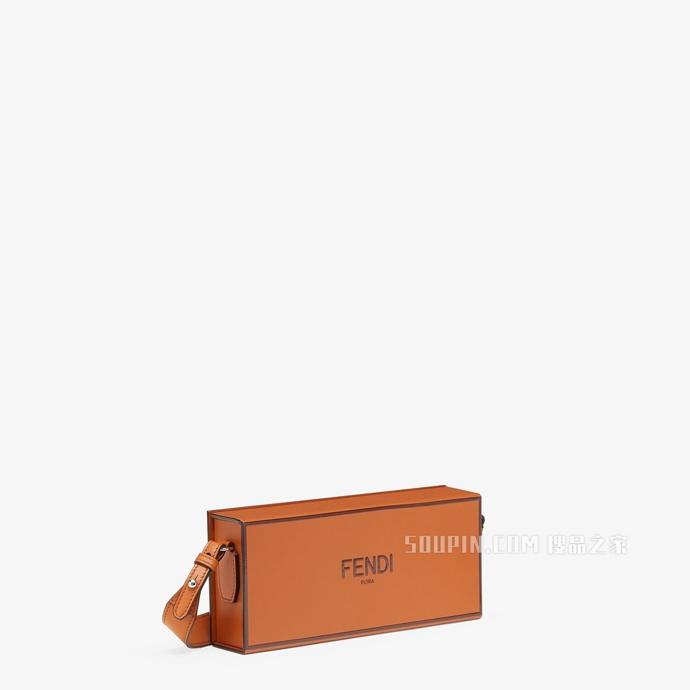 FENDI PACK盒子造型手袋 棕色皮革手袋