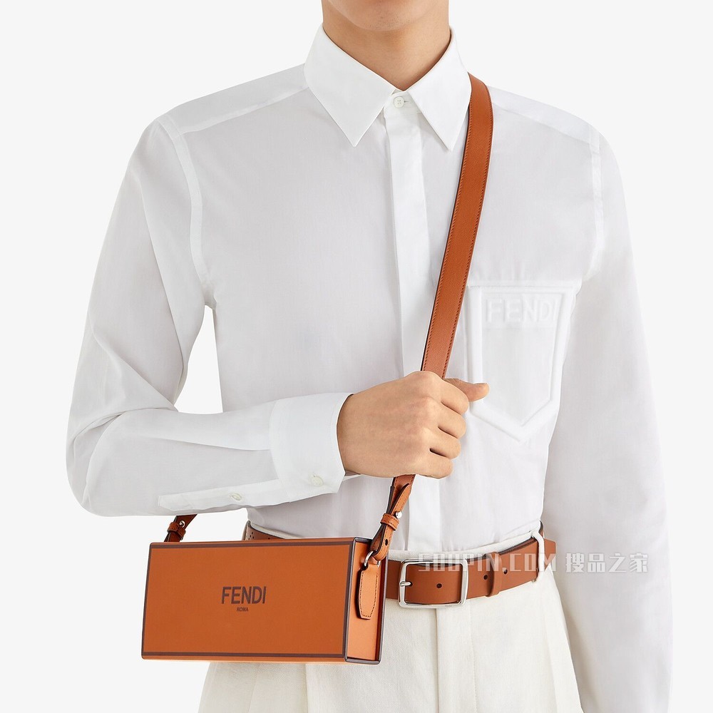FENDI PACK盒子造型手袋 棕色皮革手袋