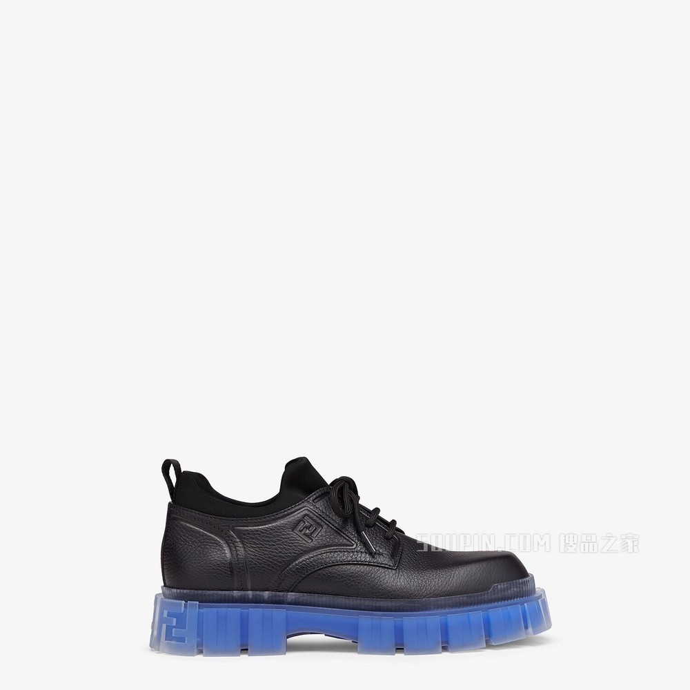 FENDI FORCE 黑色皮革系带鞋