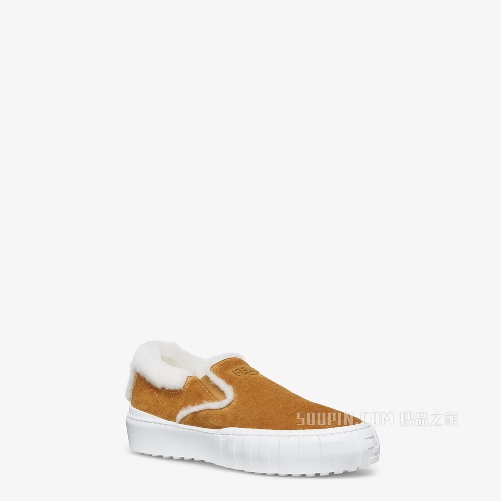 FENDI FORCE 黄色麂皮便鞋