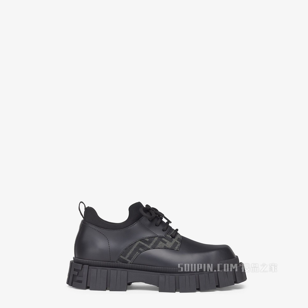 FENDI FORCE 黑色皮革系带鞋