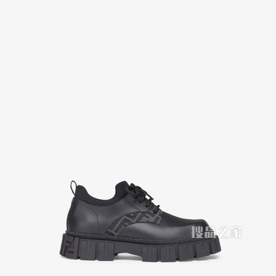 FENDI FORCE 黑色皮革系带鞋