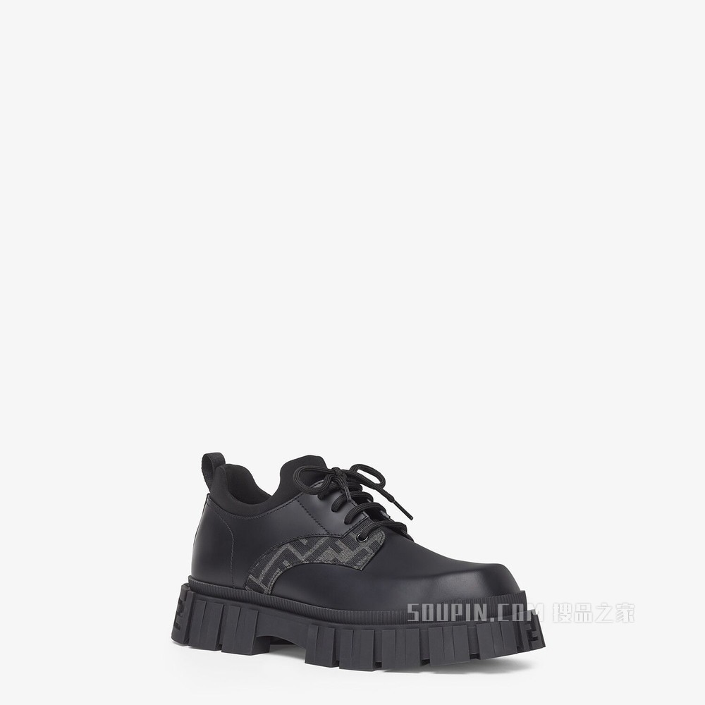 FENDI FORCE 黑色皮革系带鞋