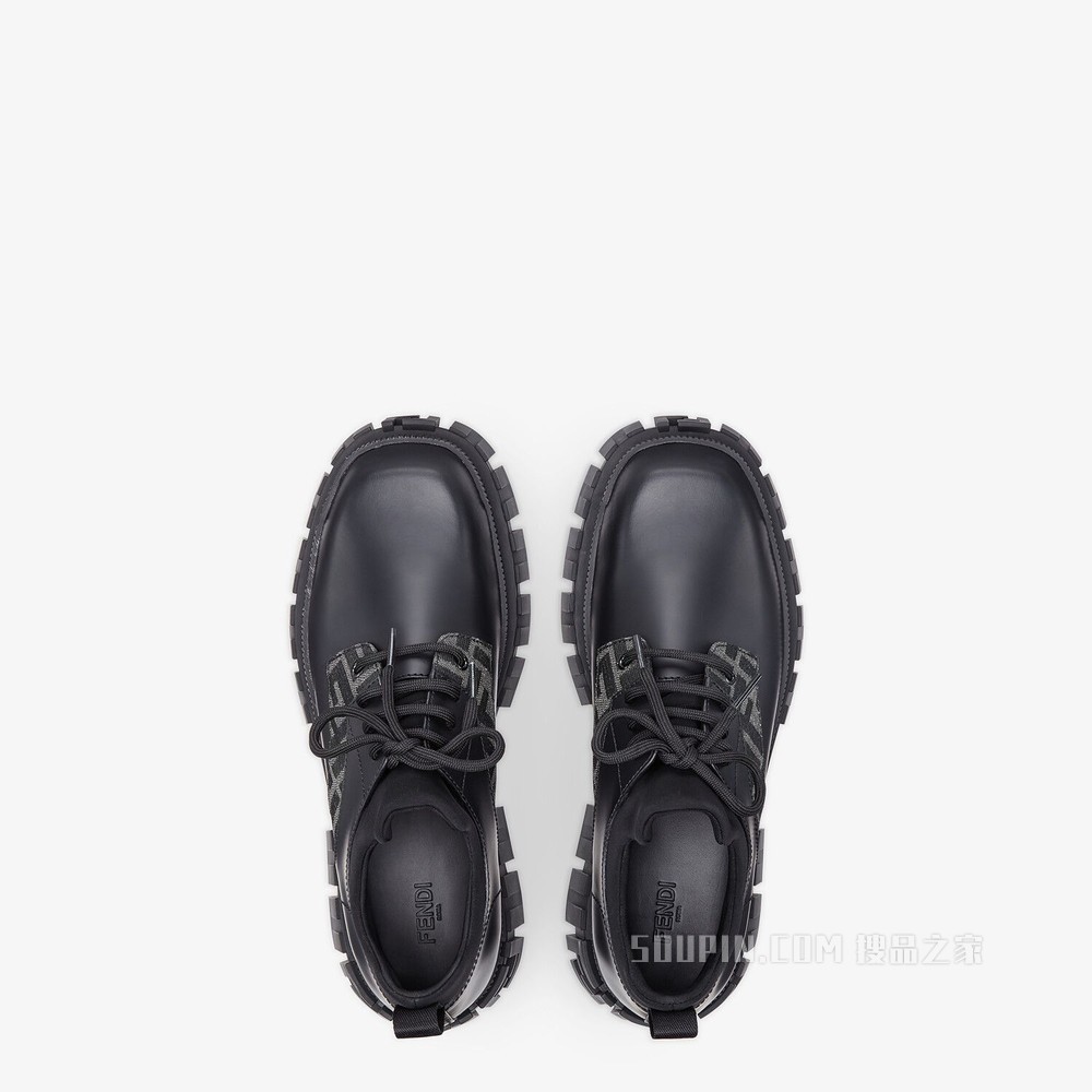 FENDI FORCE 黑色皮革系带鞋
