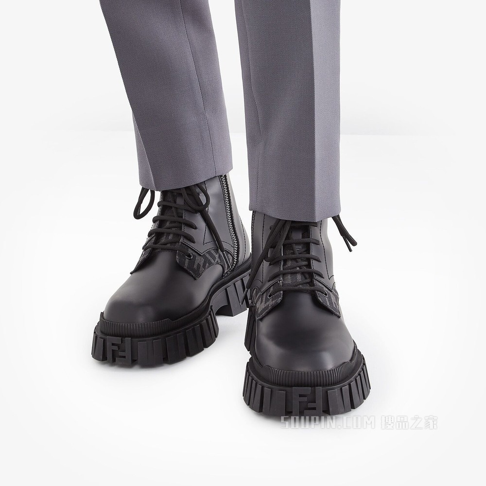 FENDI FORCE 黑色皮革系带鞋