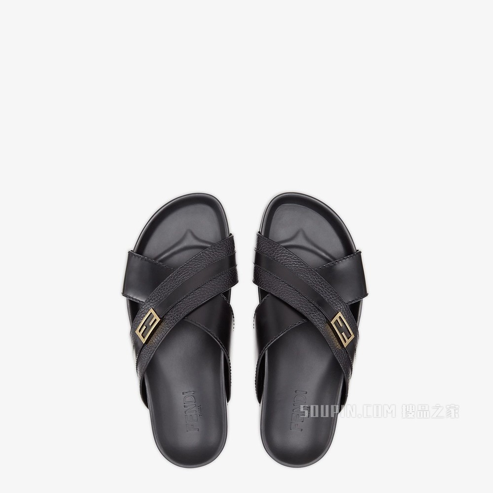 凉鞋 黑色皮质拖鞋