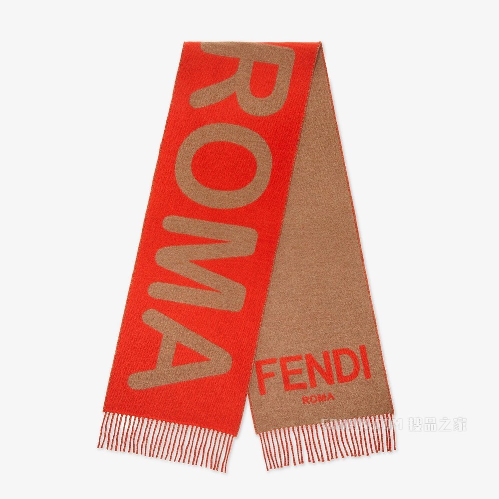 FENDI ROMA围巾 红色羊绒和羊毛围巾