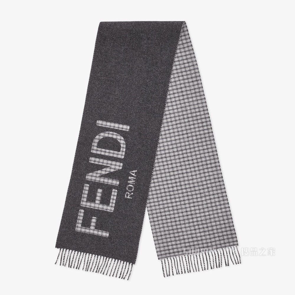FENDI围巾 灰色羊毛羊绒混纺围巾