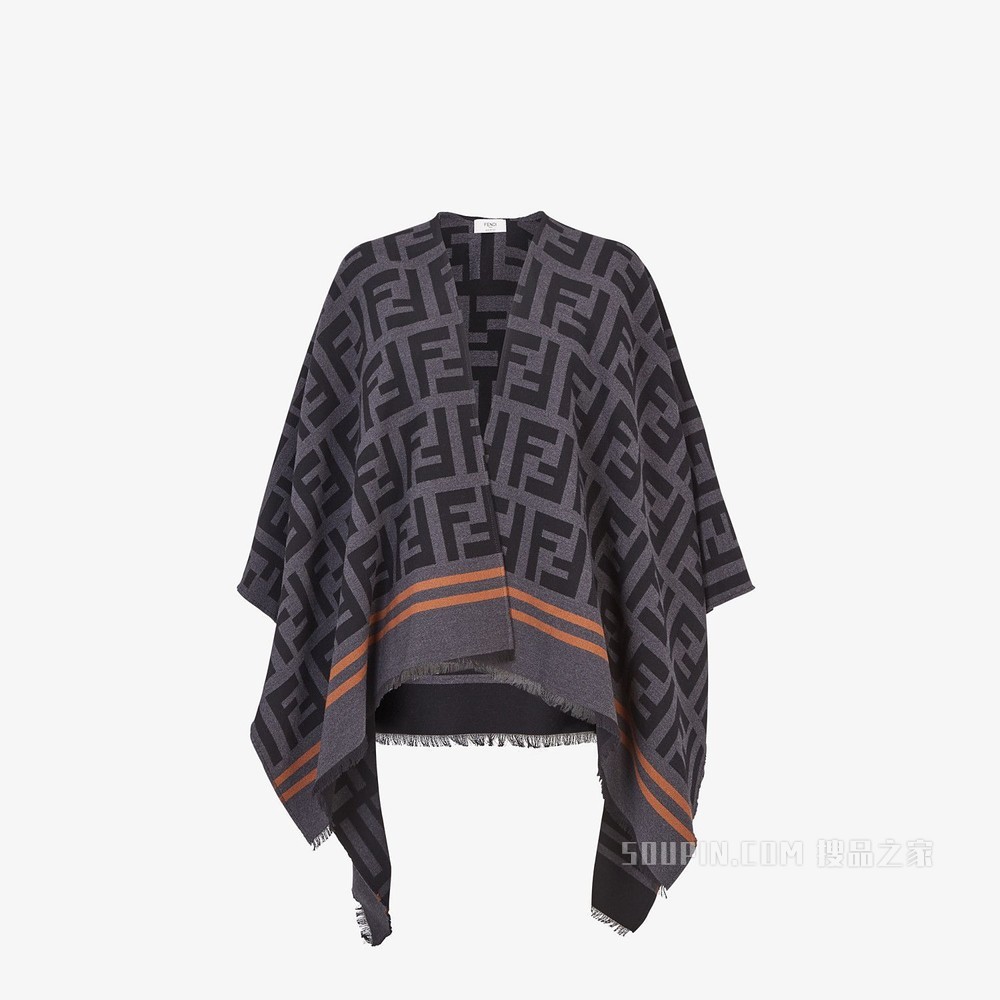 FF外套式斗篷 真丝羊毛黑色外套式斗篷