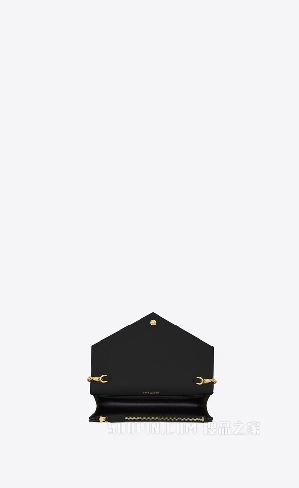 颗粒纹理压花真皮信封链条钱包