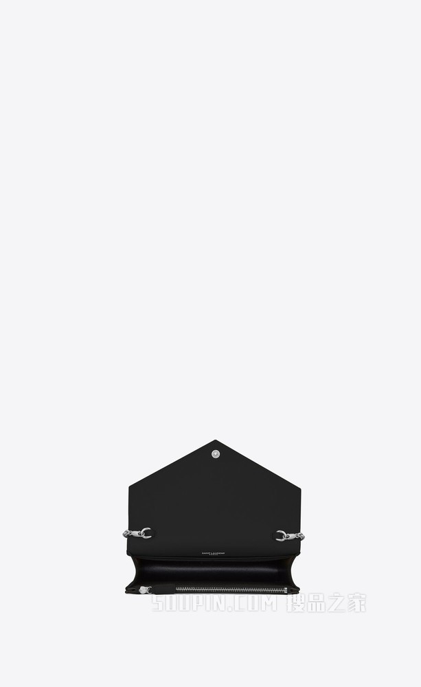 monogram黑色颗粒纹理提花真皮信封链条钱包
