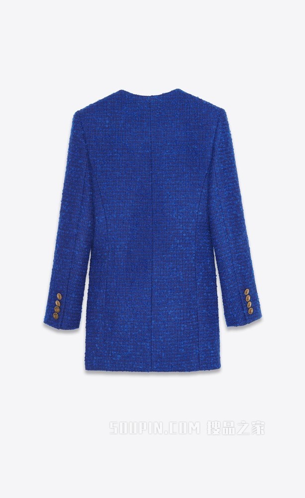 长款双排扣混纺粗花呢夹克