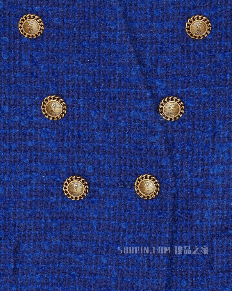 长款双排扣混纺粗花呢夹克