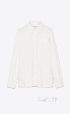 棉麻混纺字母标志刺绣衬衫