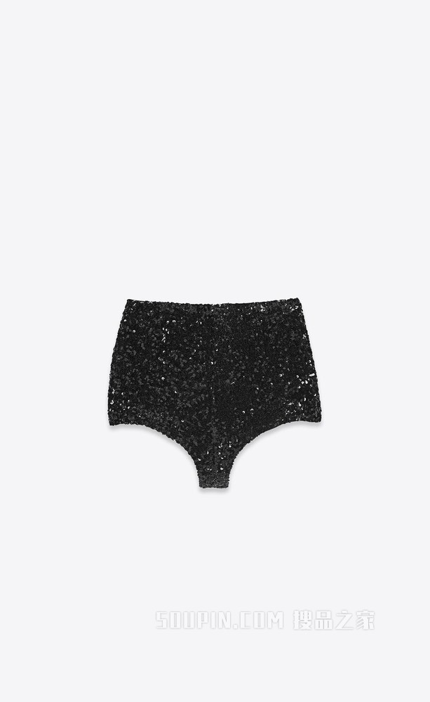 Saint Laurent细沙面料和亮片高腰迷你短裤