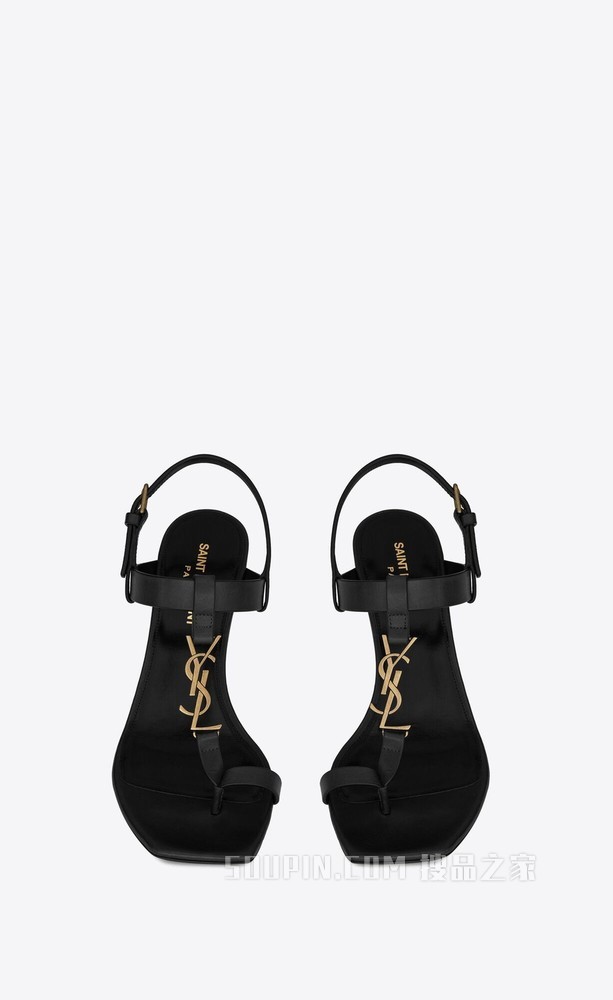 CASSANDRA金色字母标志光滑皮革凉鞋