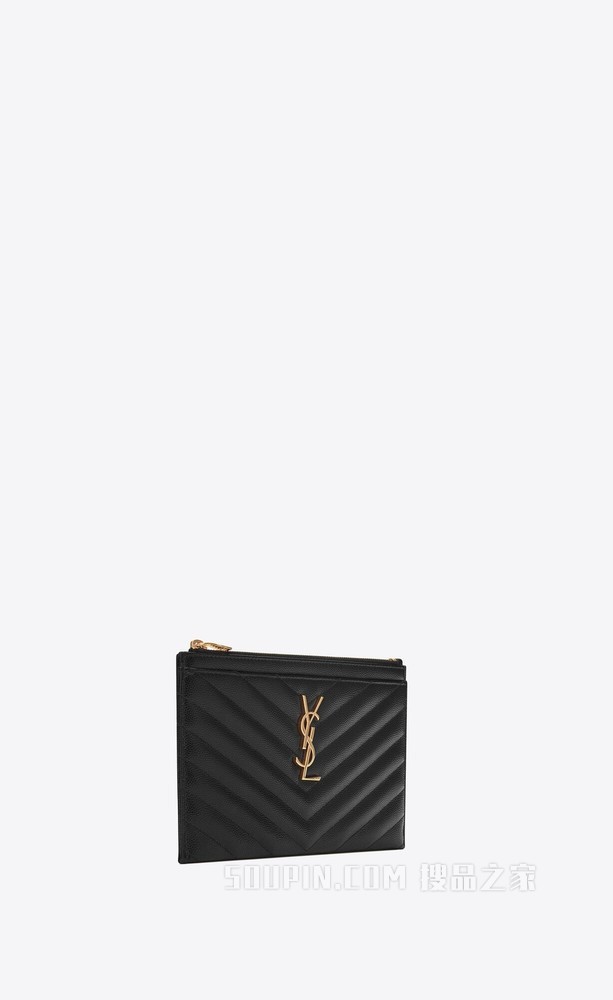 Monogram纹理绗缝皮革手拿包