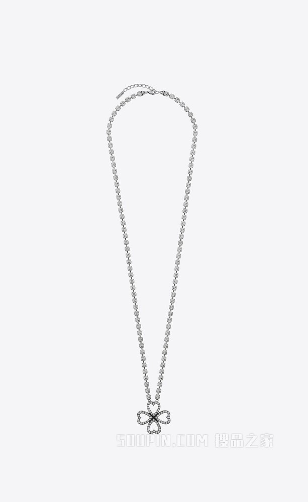 仿水晶镂空心形四叶草金属项链