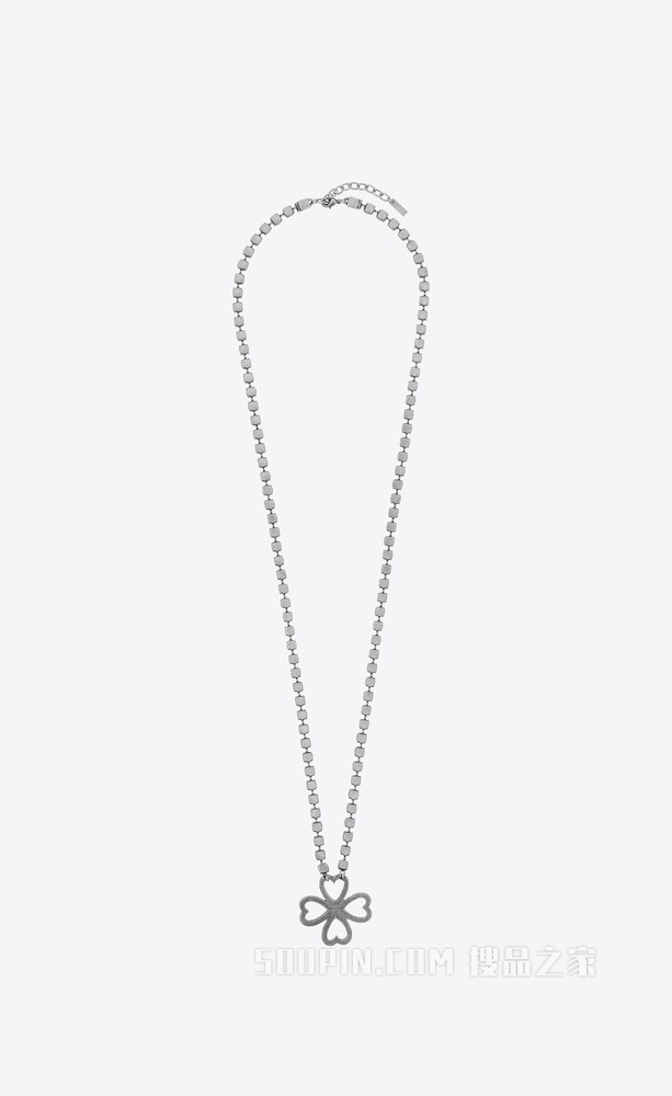 仿水晶镂空心形四叶草金属项链
