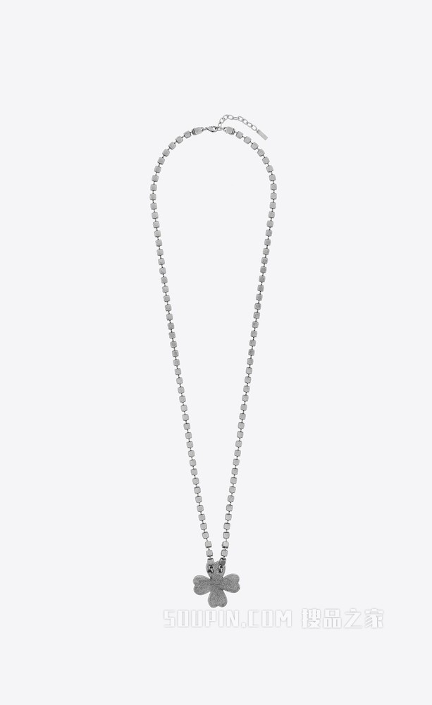 仿水晶心形四叶草金属和珐琅项链