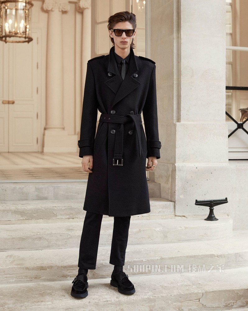 羊毛毡双排扣风衣