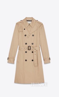 沙色华达呢双排扣束腰风衣