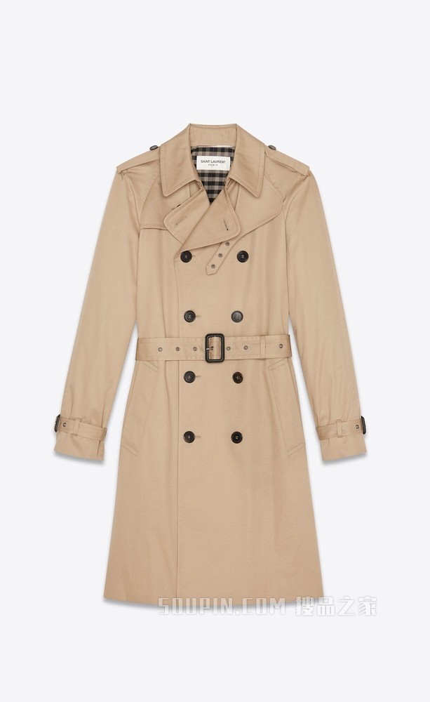 沙色华达呢双排扣束腰风衣