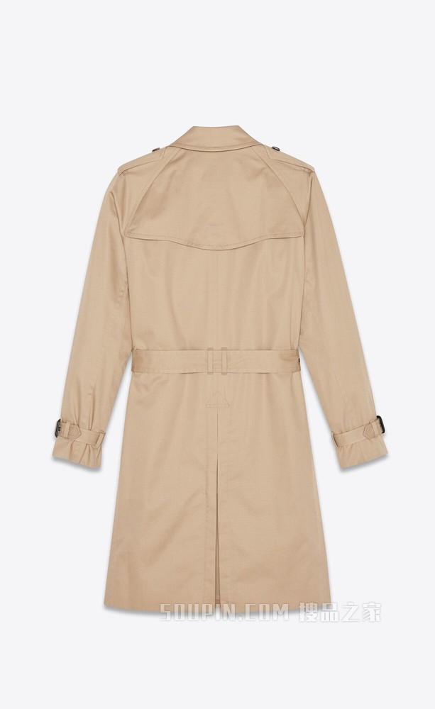 沙色华达呢双排扣束腰风衣