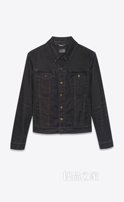 黑色轻涂层弹力牛仔夹克