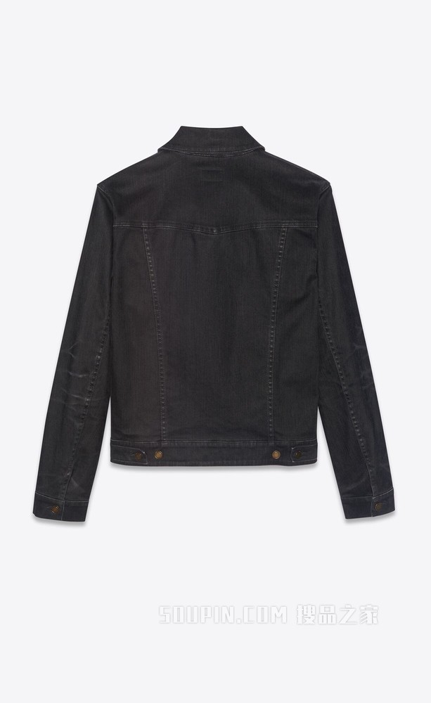 黑色轻涂层弹力牛仔夹克