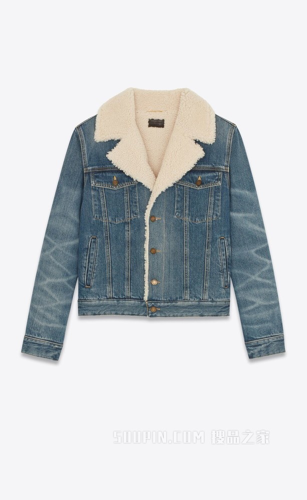 深冰蓝色牛仔布和仿仿剪羊毛风格夹克