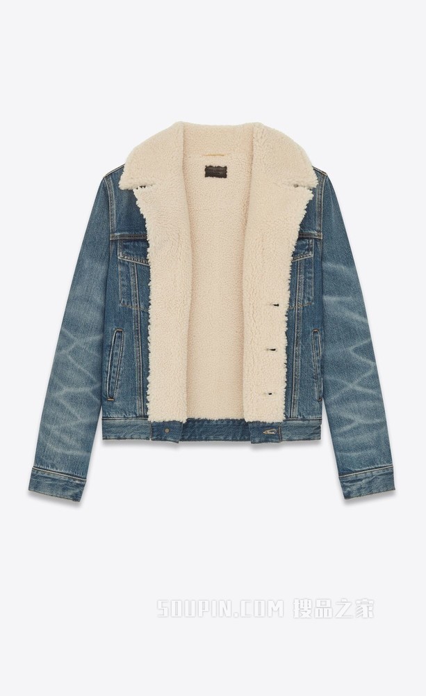深冰蓝色牛仔布和仿仿剪羊毛风格夹克